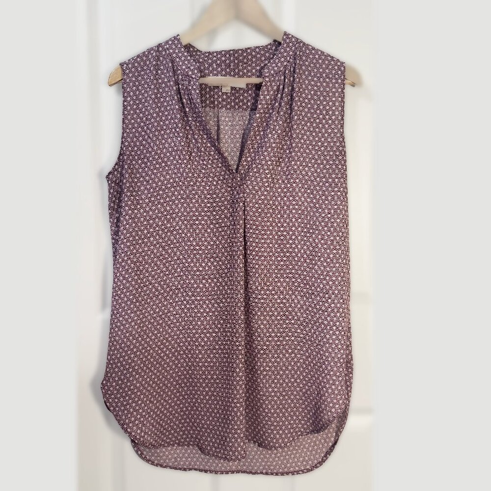 Loft Ann Taylor Women's Sleeveless Blouse Purple and White Patterned Size S